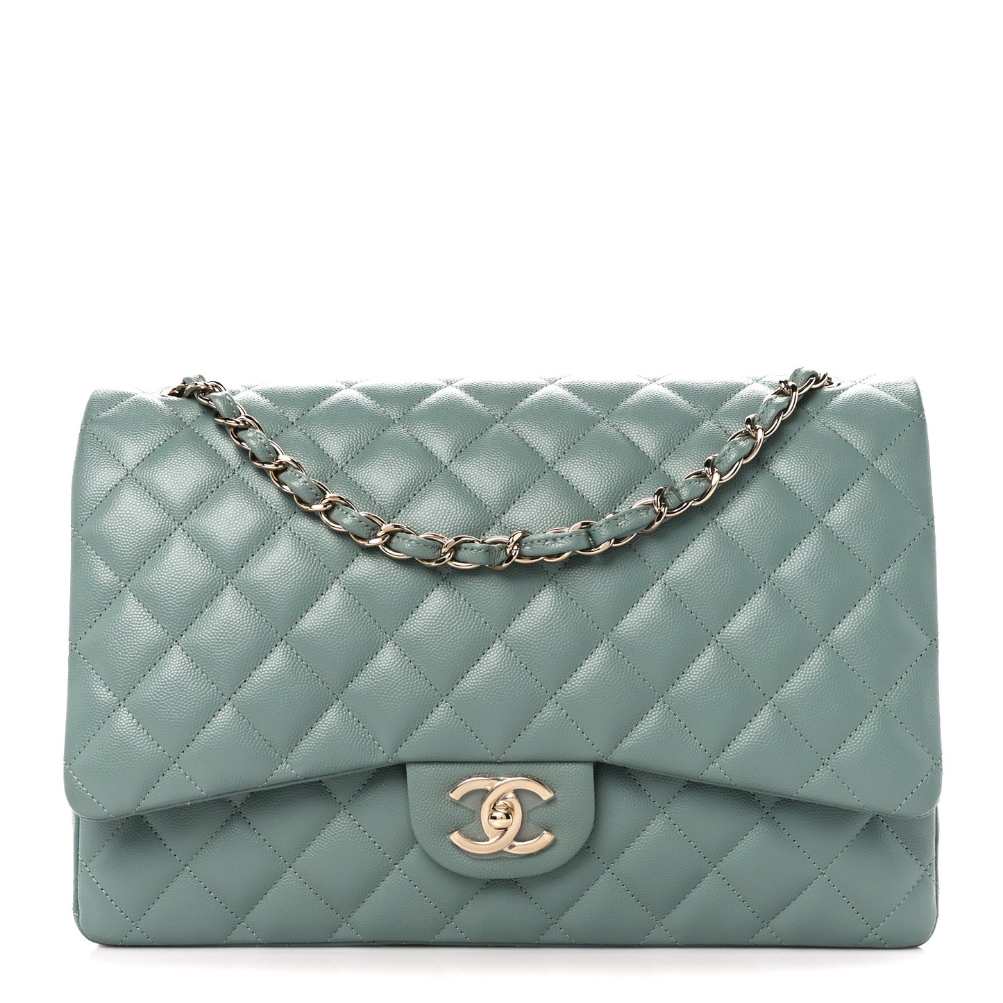 Caviar Quilted Maxi Double Flap Light Blue