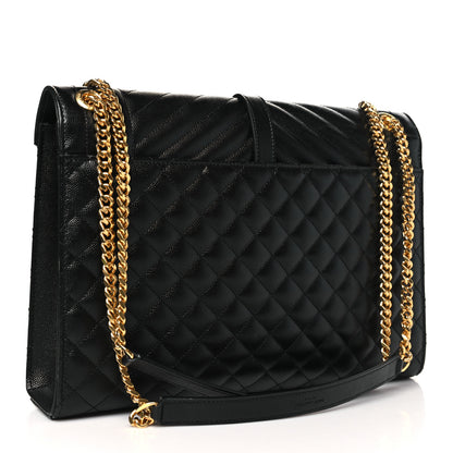 Saint Laurent Grain De Poudre Textured Mixed Matelasse Large Triquilt Monogram Satchel Black 3 of 11