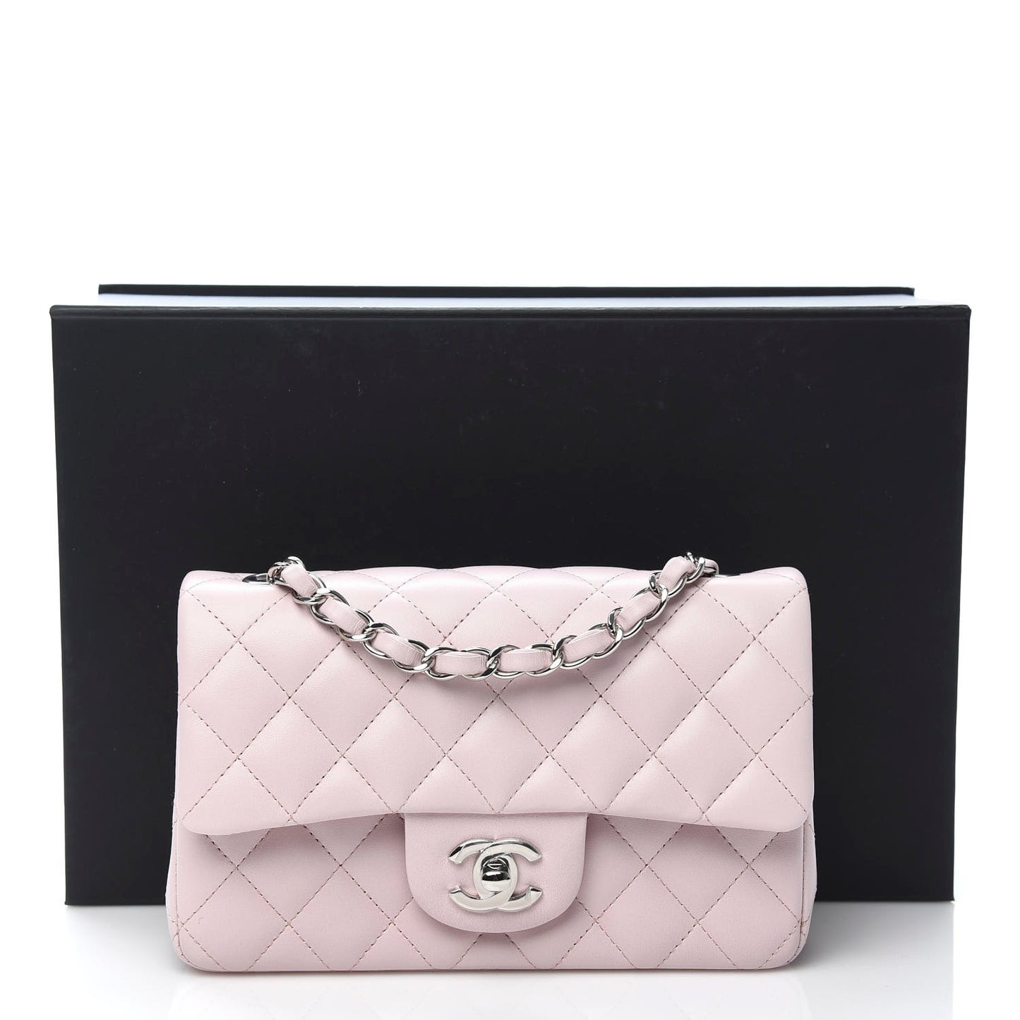 Lambskin Quilted Mini Rectangular Flap Light Pink