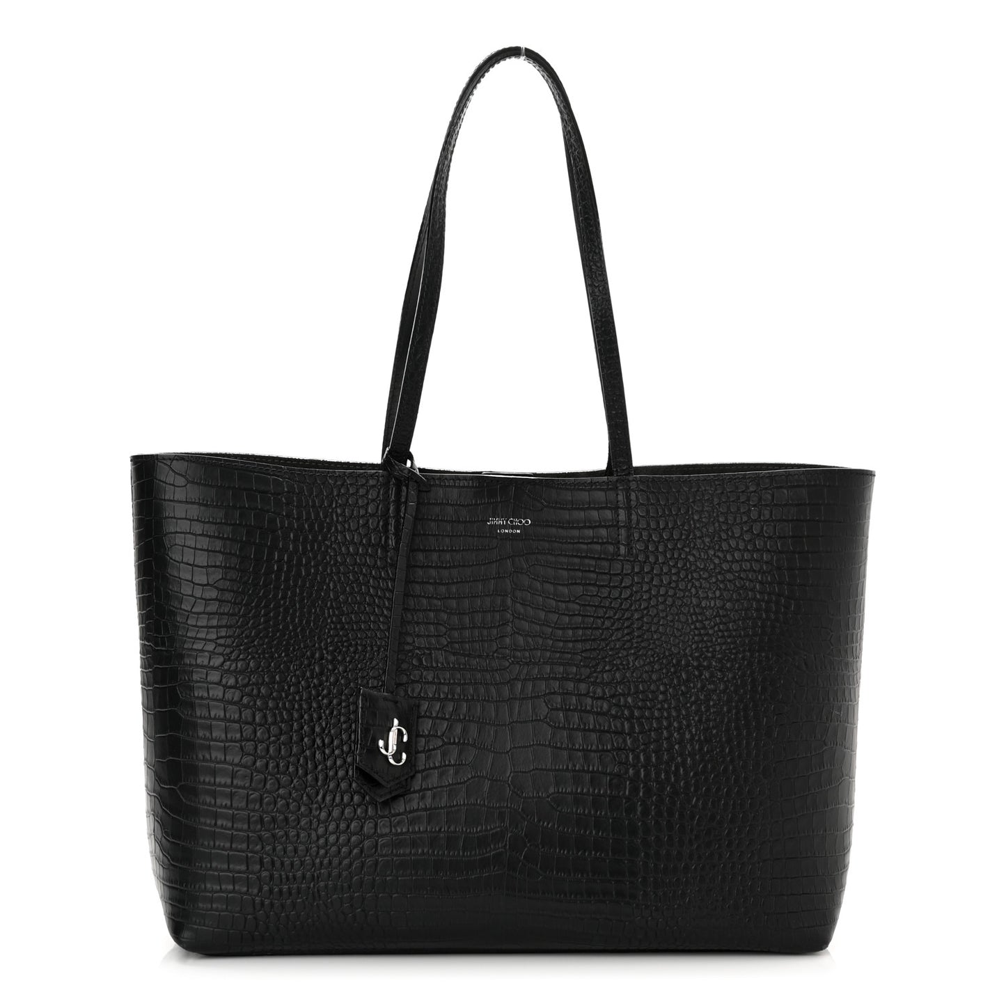 Calfskin Crocodile Embossed Nine2Five East West Tote Black