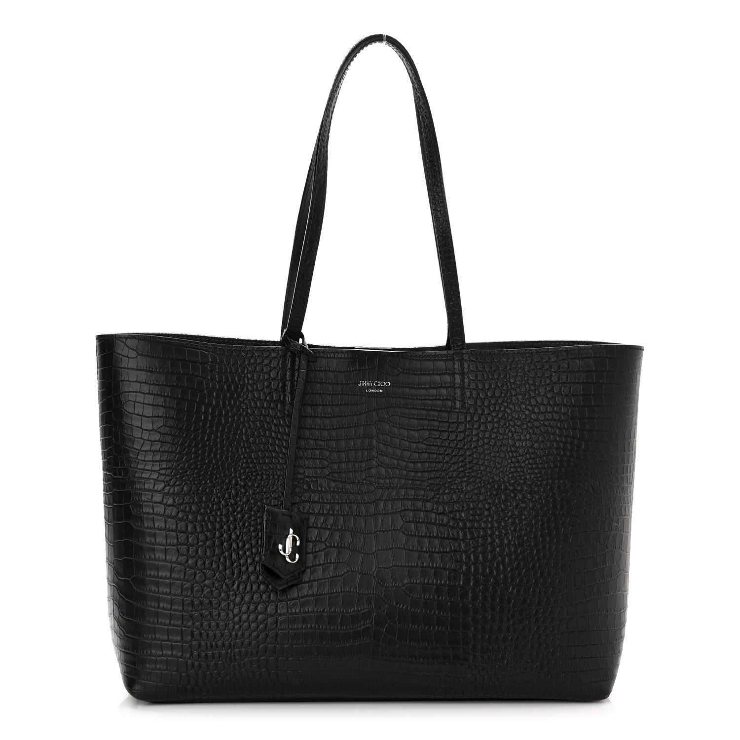 Jimmy Choo Calfskin Crocodile Embossed Nine2Five East West Tote Black 3 of 11