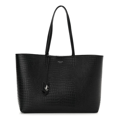 Jimmy Choo Calfskin Crocodile Embossed Nine2Five East West Tote Black 3 of 11