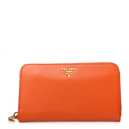 Prada Saffiano Metal Zip Around Wallet Papaya 1 of 7