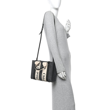 Chloe Felt Calfskin Small Woody Ribbon Tote With Strap Cashmere Grey 2 of 11