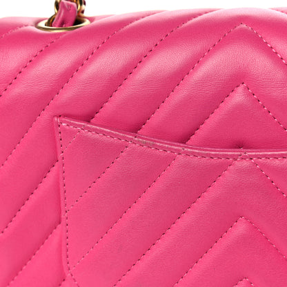 Chanel Lambskin Chevron Quilted Mini Rectangular Flap Dark Pink 14 of 17