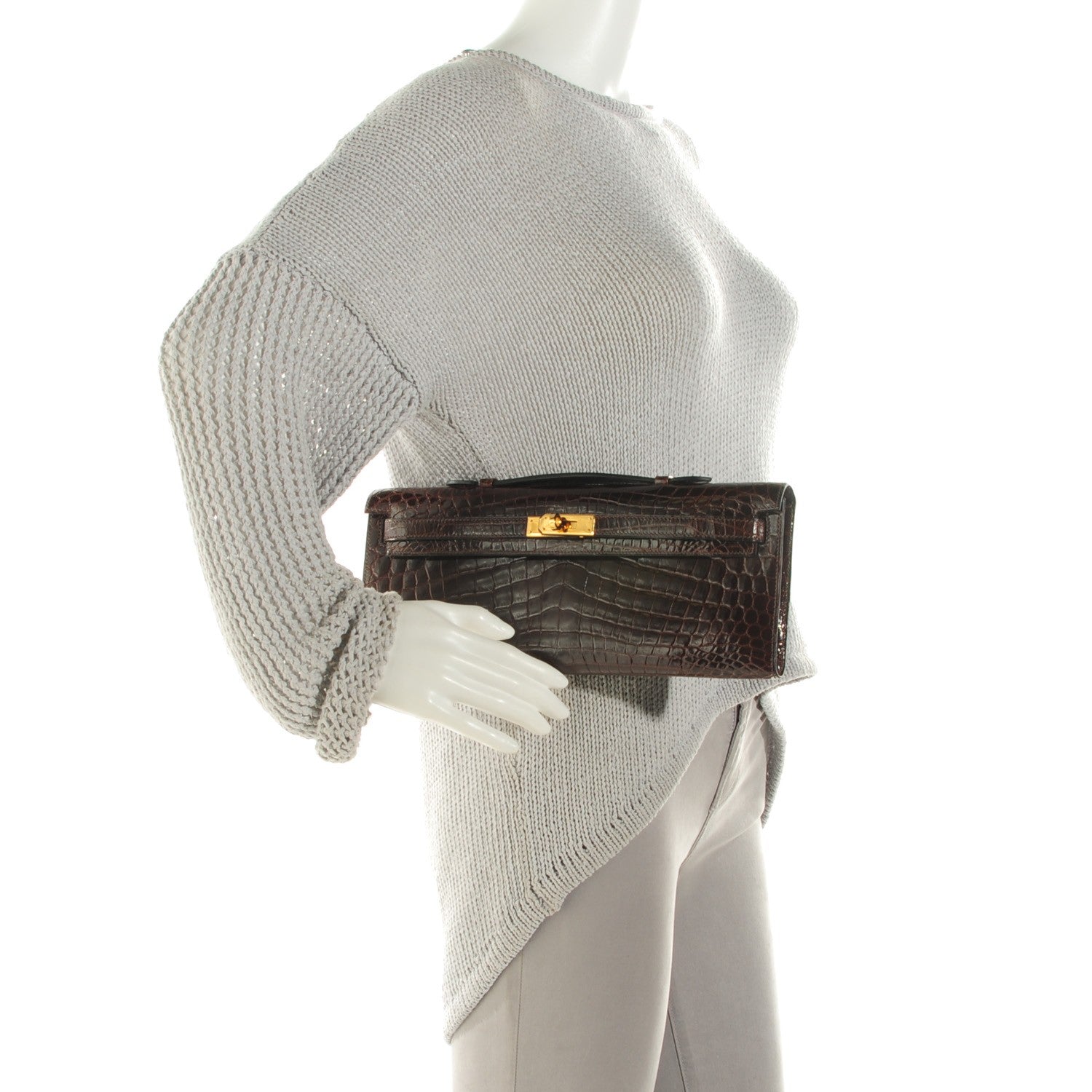 Hermes Shiny Niloticus Crocodile Kelly Cut Pochette Havane 2 of 9