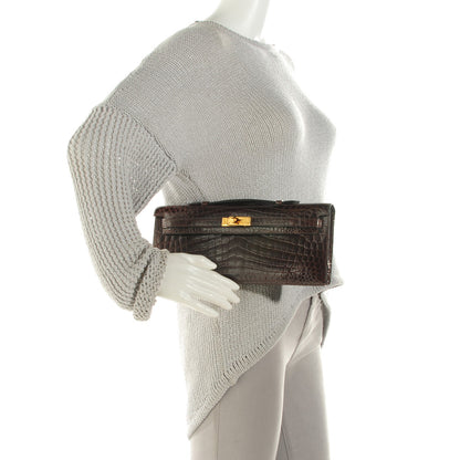 Hermes Shiny Niloticus Crocodile Kelly Cut Pochette Havane 2 of 9