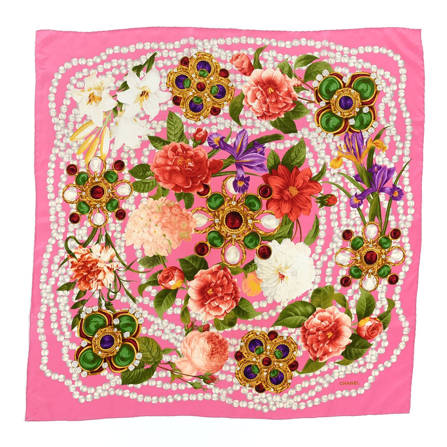 Chanel Silk Flower Square Scarf Pink 1 of 5