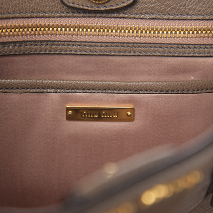 Miu Miu Goatskin Madras Top Handle Tote Argilla 7 of 11