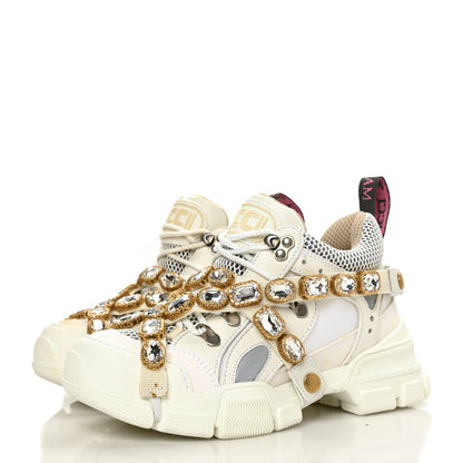 Gucci X SEGA Mesh Calfskin Suede Removable Crystals Womens Flashtrek Sneakers 36 Great White 3 of 9
