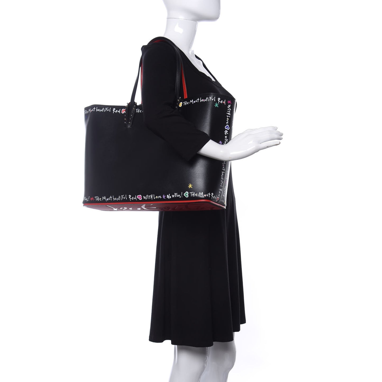 Calfskin Beautiful Red East West Cabata Tote Black Multicolor