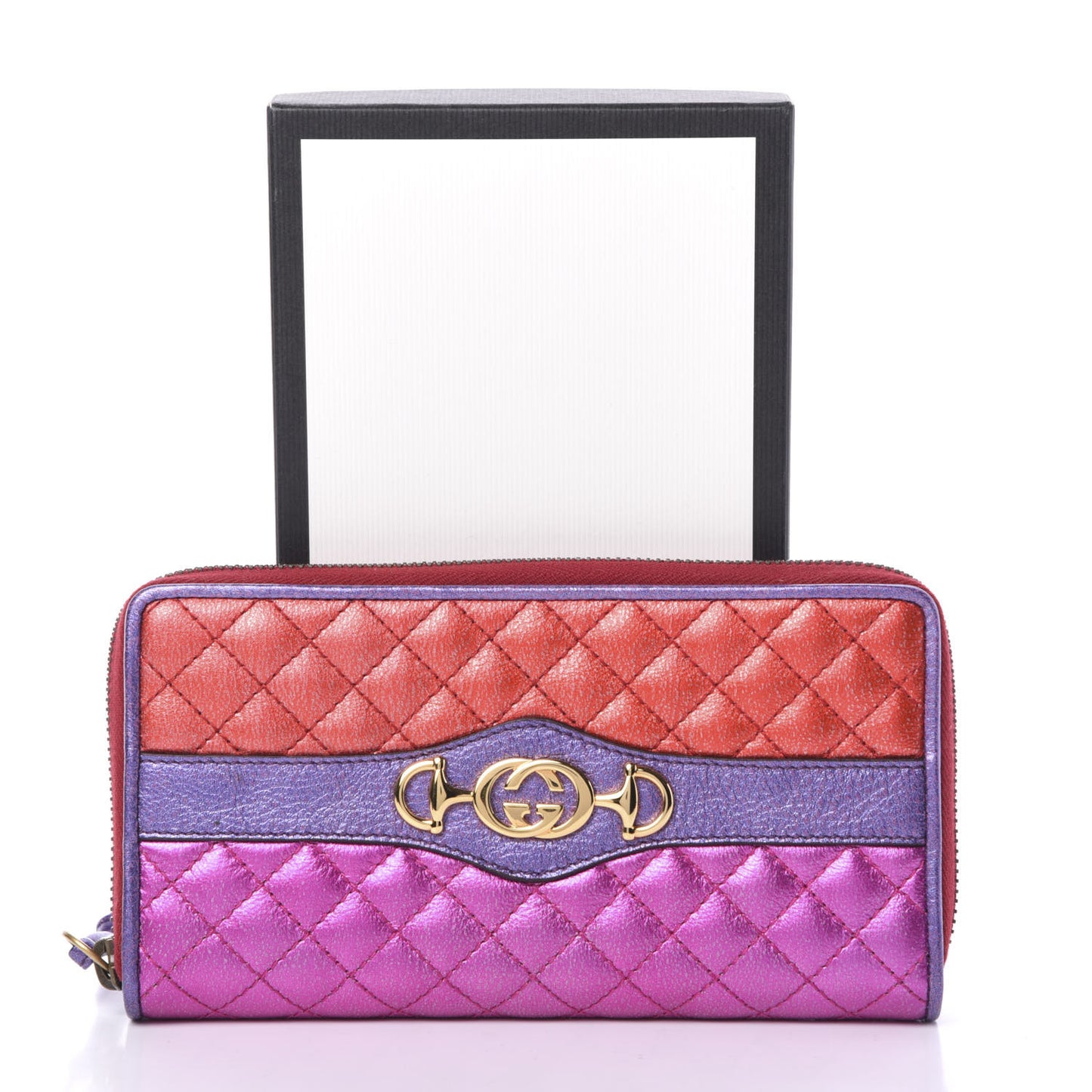 Laminated Nappa Trapuntata Zumi Zip Around Wallet Rosso Fuxia Bizantin