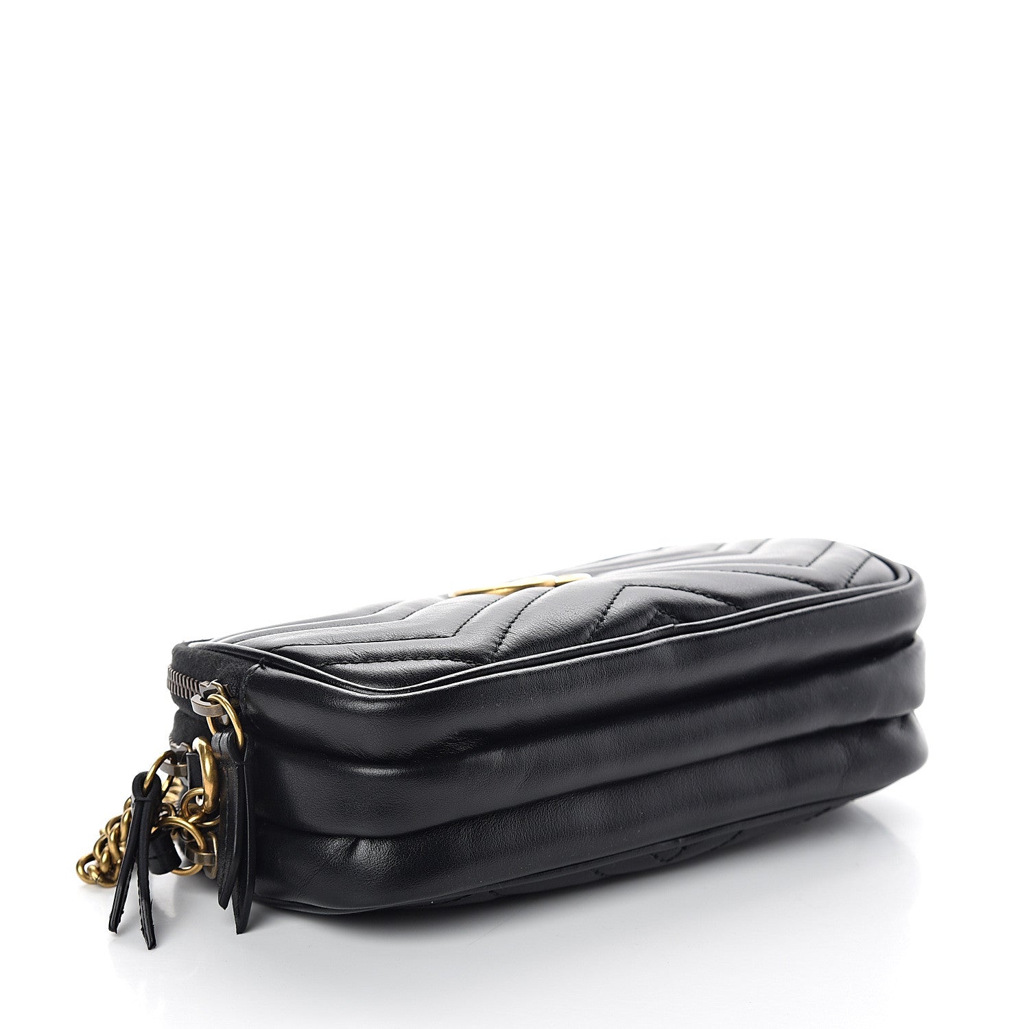 Gucci Calfskin Matelasse Mini GG Marmont Chain Crossbody Bag Black 3 of 9
