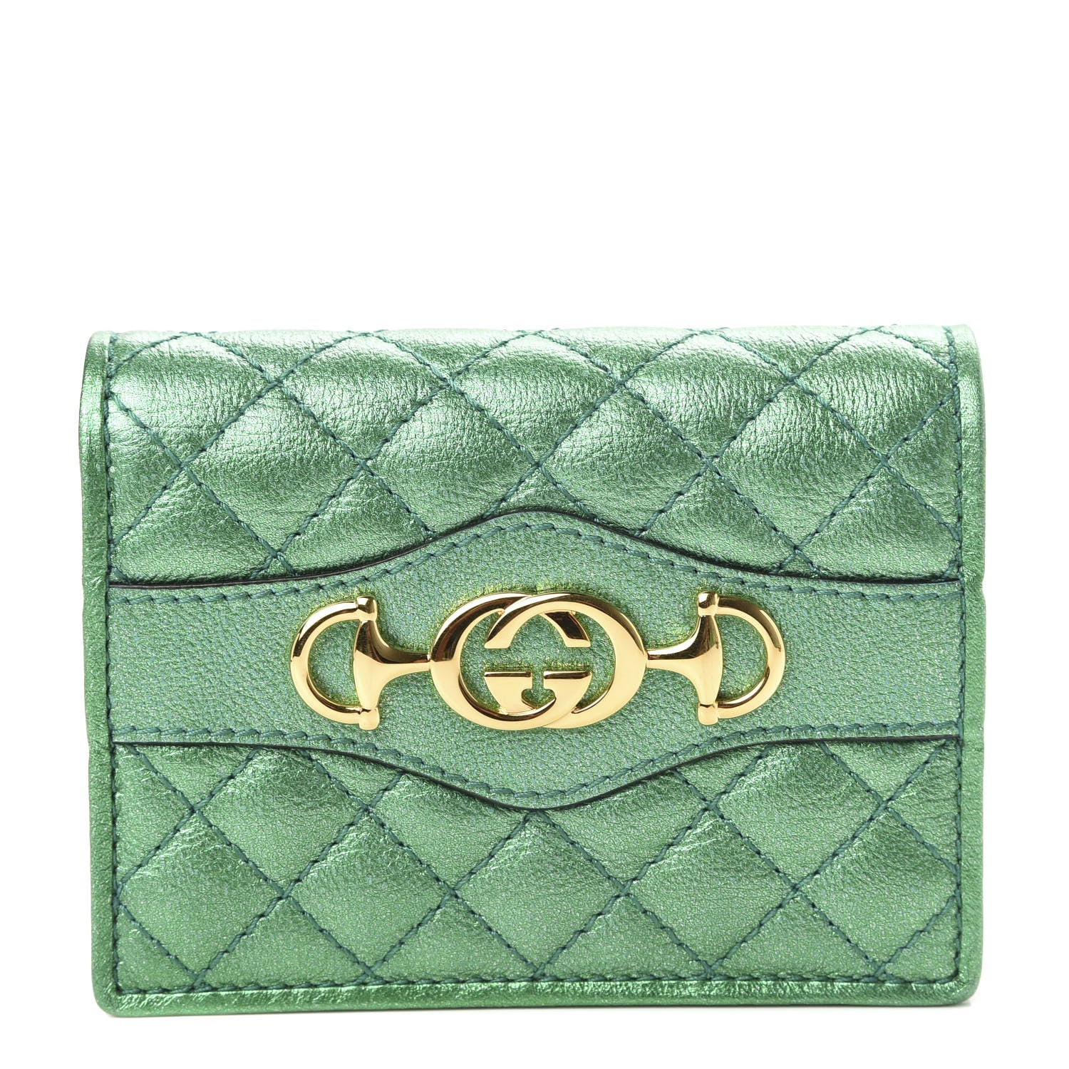 Gucci Laminated Nappa Trapuntata Zumi Card Case Jasmine Green 1 of 8