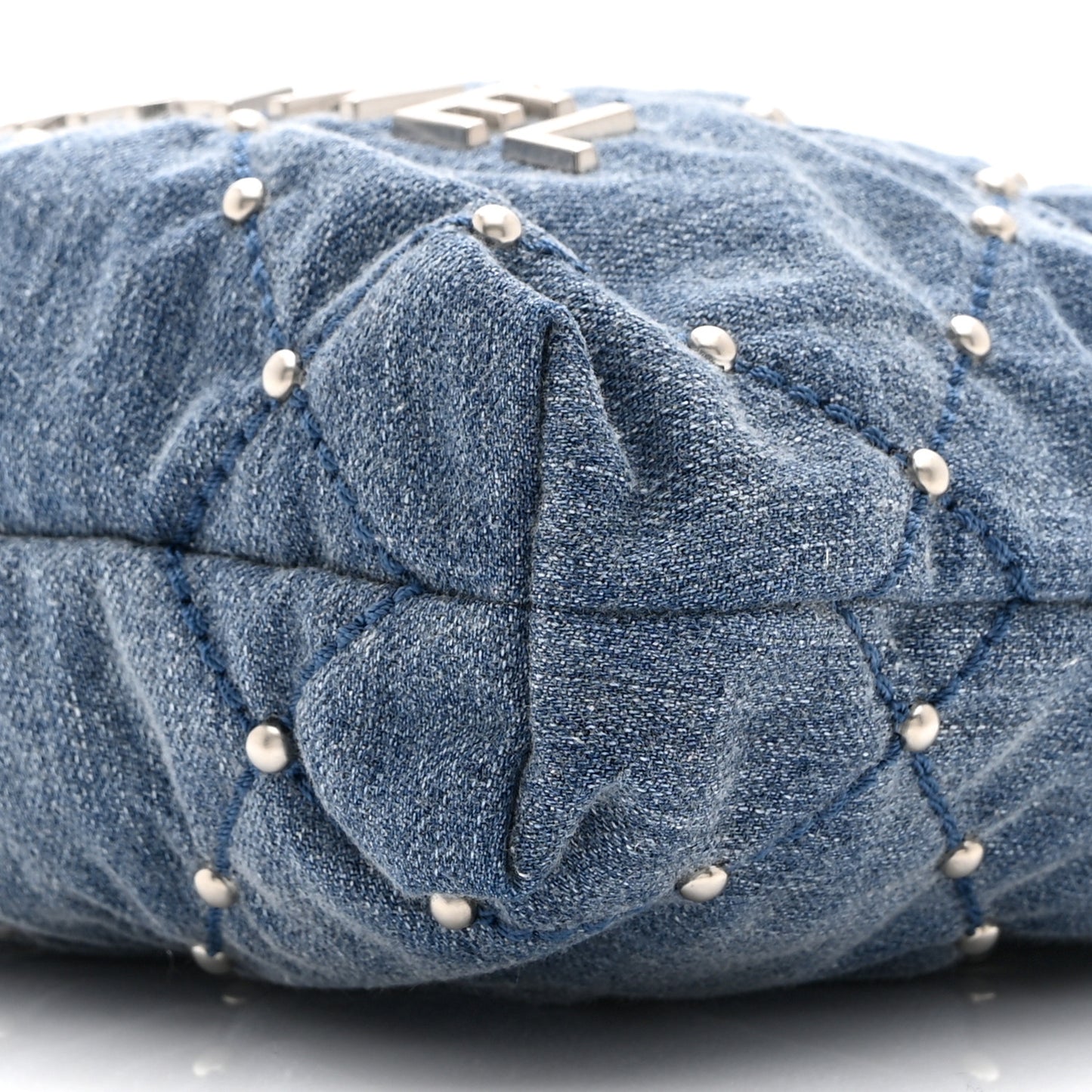 Washed Denim Quilted Studded Mini Chanel 22 Blue