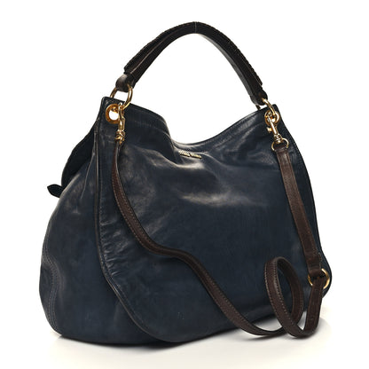 Miu Miu Ostrich Calfskin Hobo Blue 2 of 11