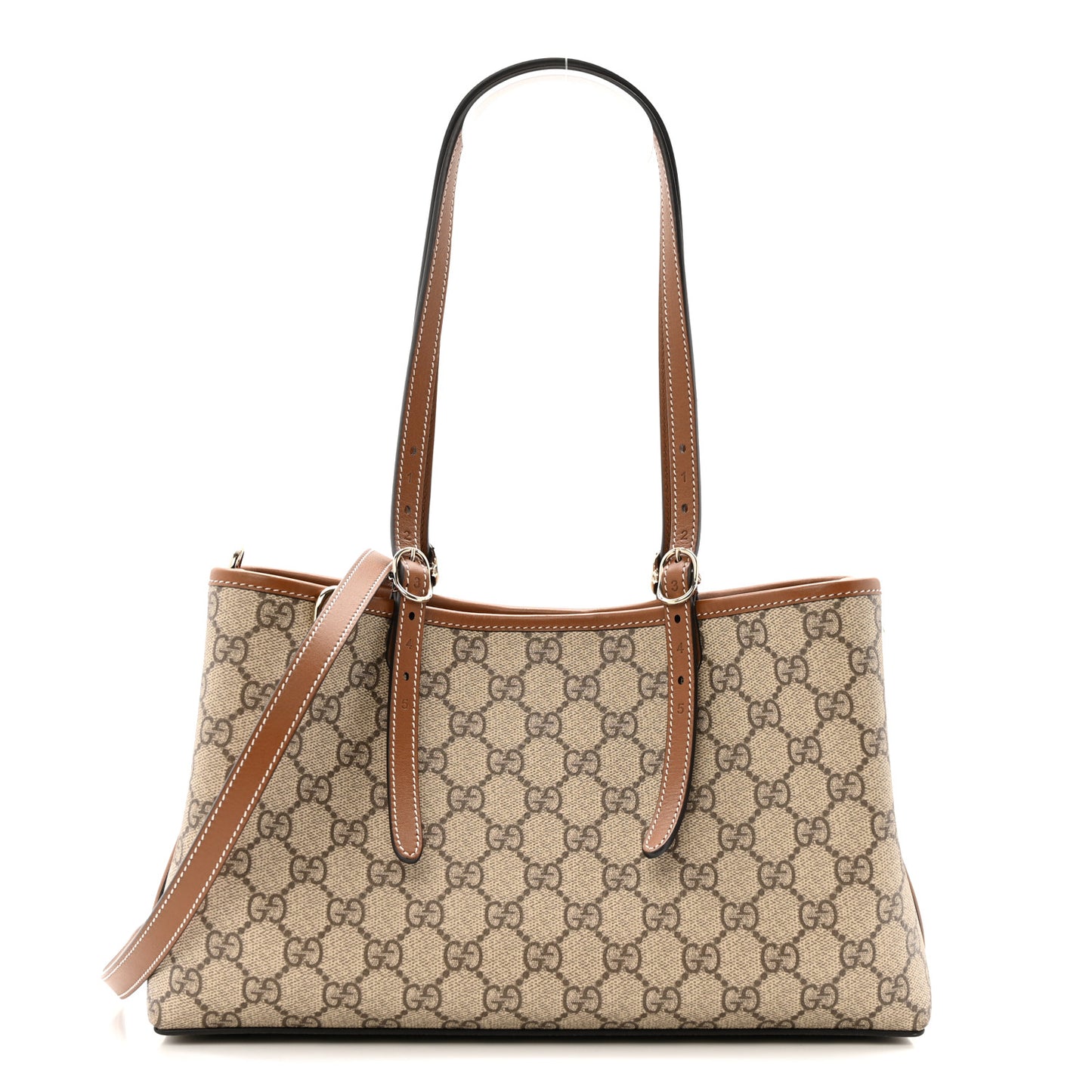 GG Supreme Monogram Emblem Medium Tote Bag Beige Dark Brown