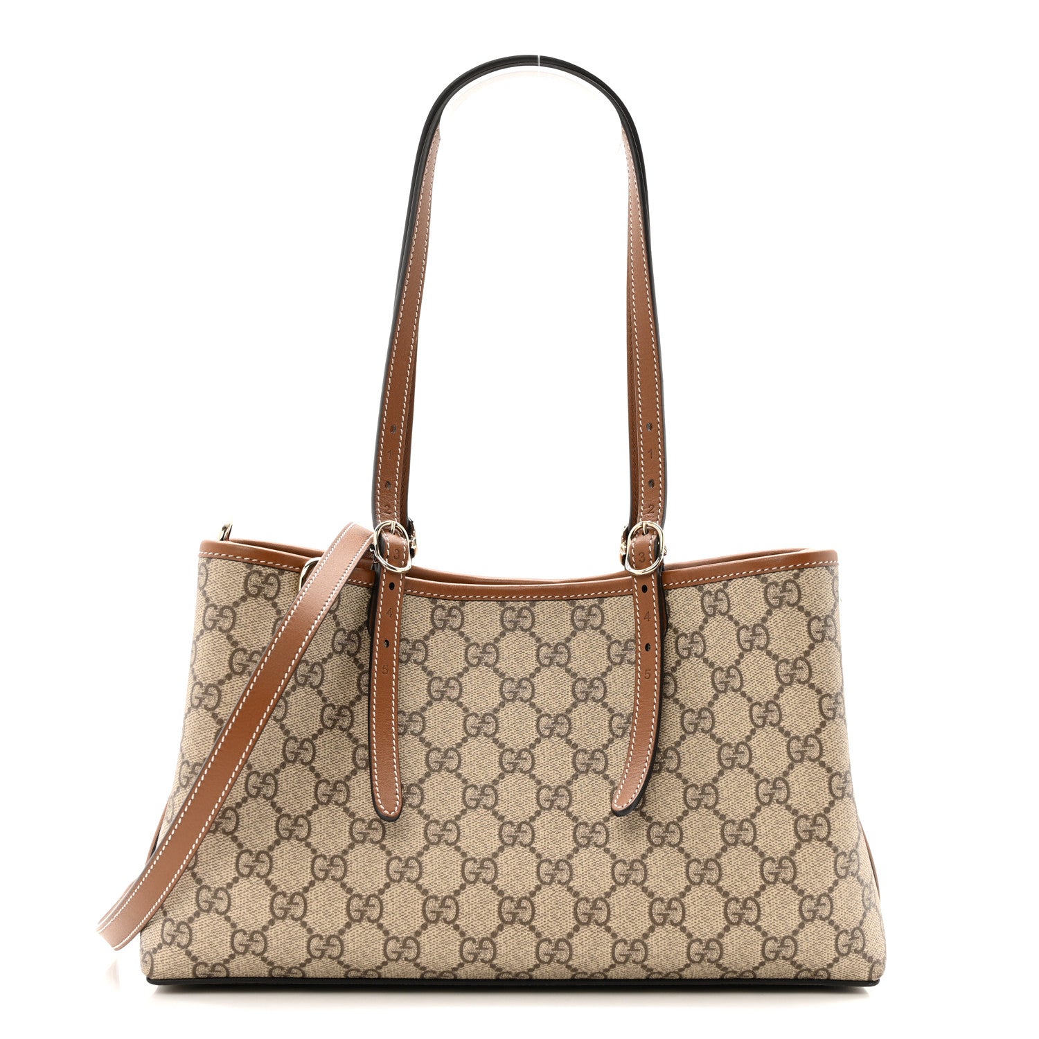 Gucci GG Supreme Monogram Emblem Medium Tote Bag Beige Dark Brown 1 of 13