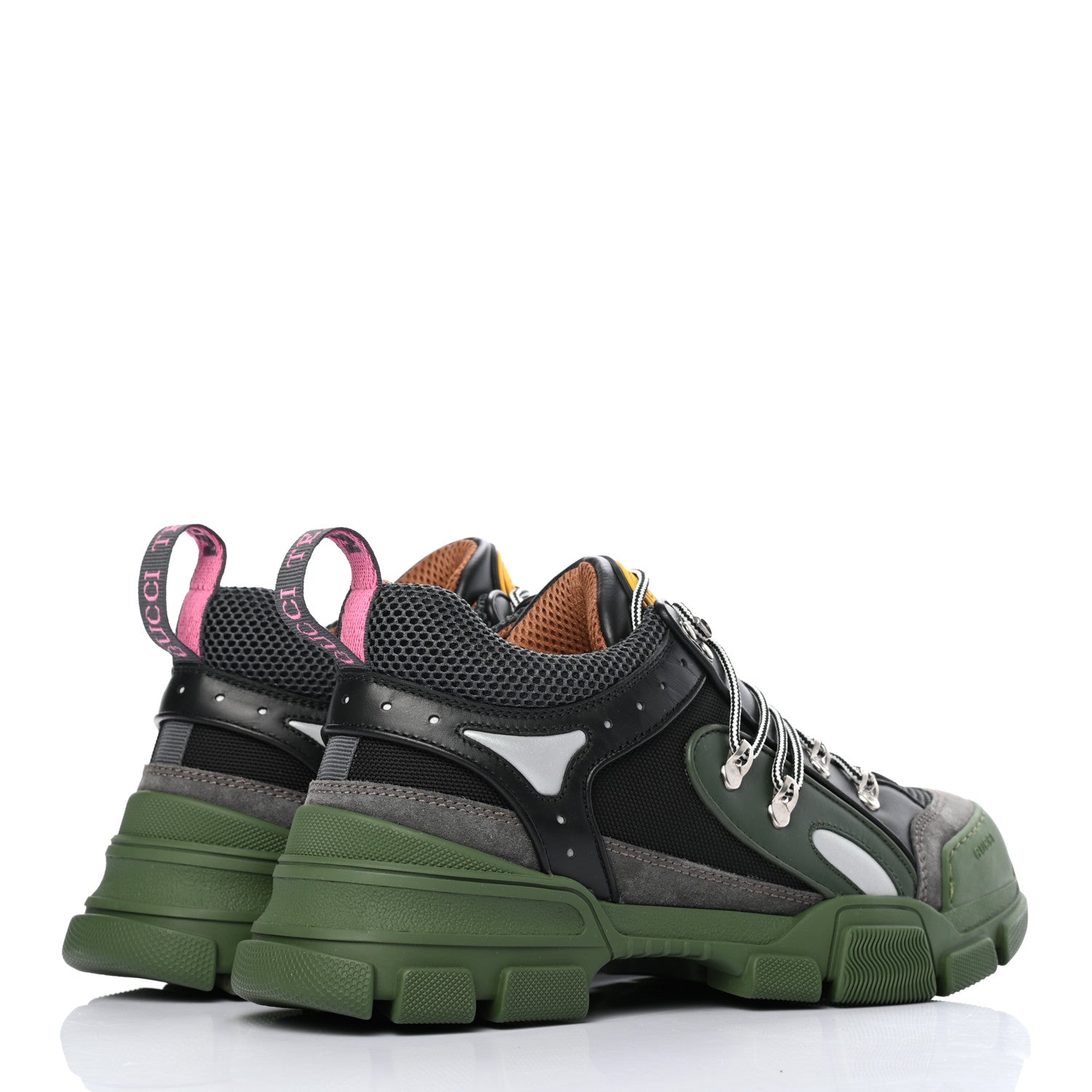 Gucci X SEGA Mesh Suede Calfskin Mens Flashtrek Sneakers 9 Loess Black Olive Green 4 of 8