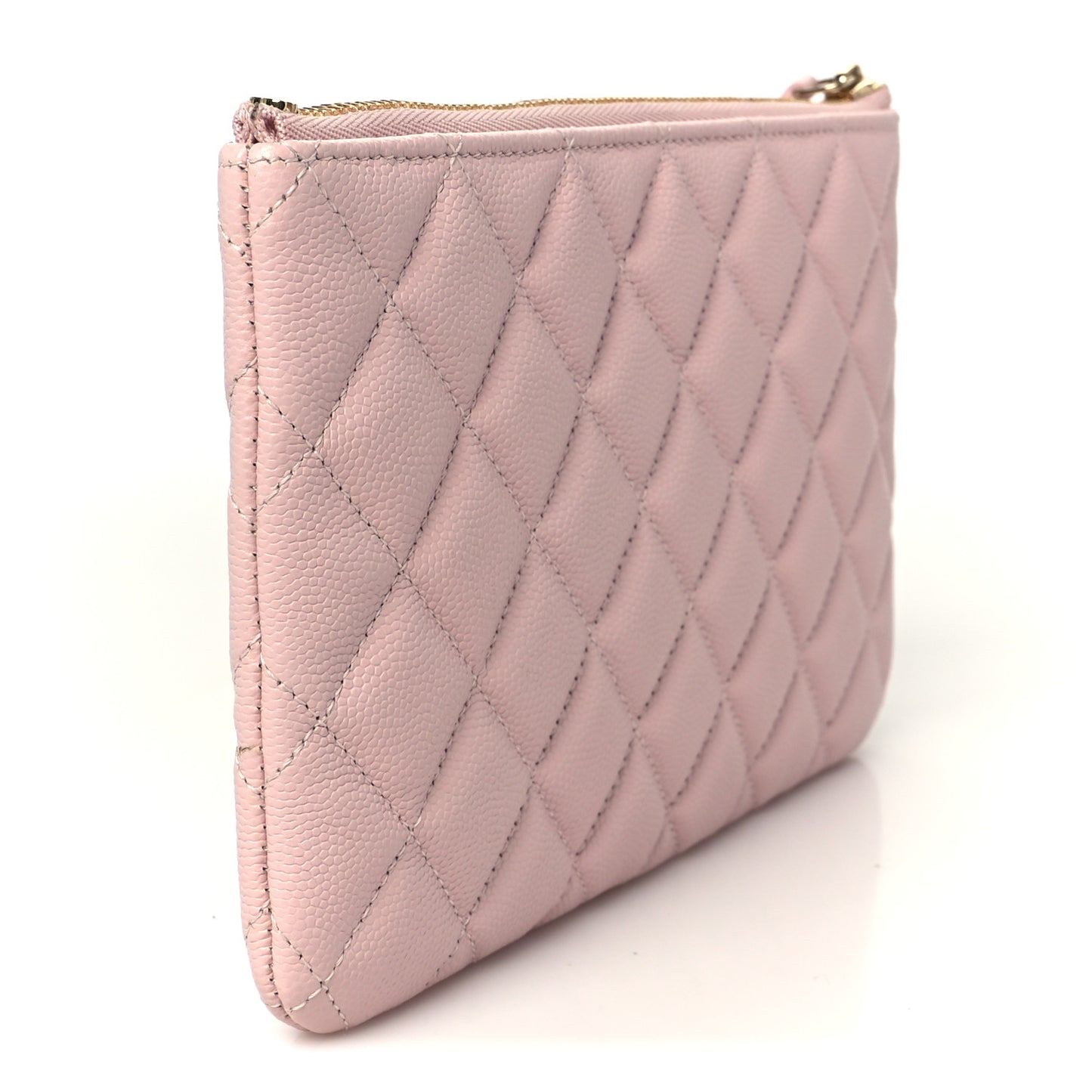 Caviar Quilted Crystal Enamel Cosmetic Case Light Pink