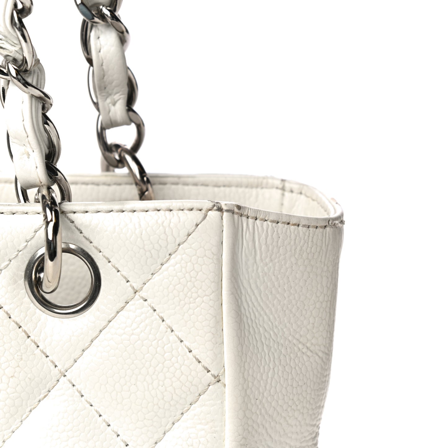 Caviar Quilted Petit Shopping Tote PST White