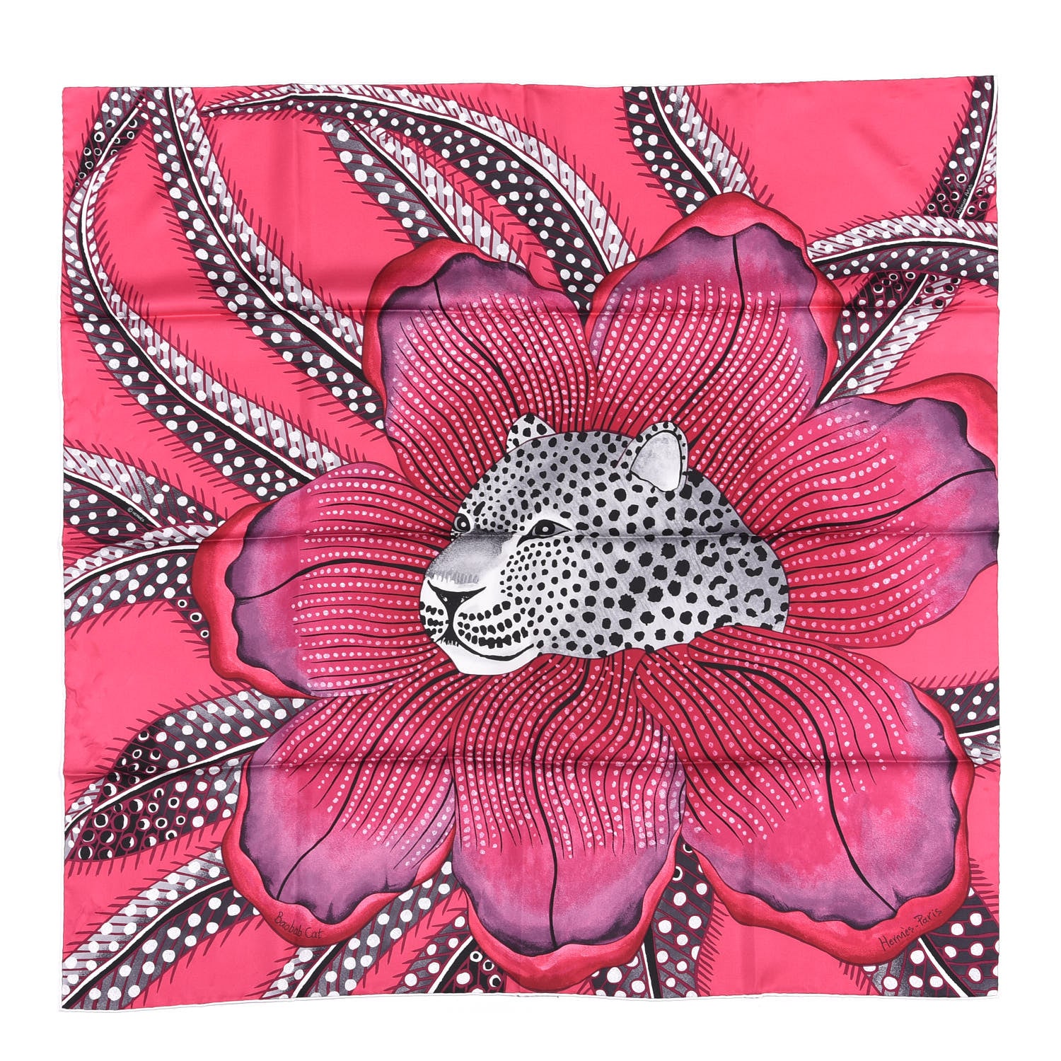 Hermes Silk Baobab Cat Scarf 90 Rose Vif Prune Gris 1 of 5