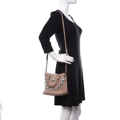 Miu Miu Nappa Matelasse Crystal Top Handle Tote Cammeo 2 of 9