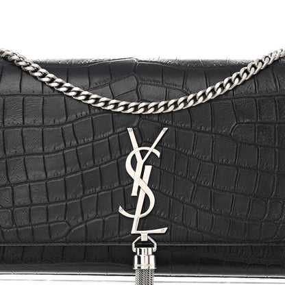 Saint Laurent Calfskin Crocodile Embossed Medium Classic Monogram Kate Tassel Satchel Black 7 of 10