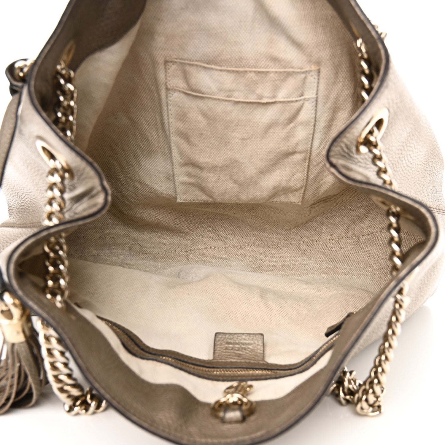 Gucci Metallic Pebbled Calfskin Medium Soho Chain Shoulder Bag Sasso 5 of 10