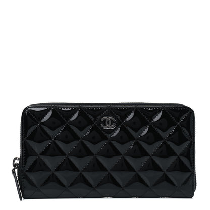 Chanel Patent Quilted Large Gusset Zip Around Wallet Black 1 of 4