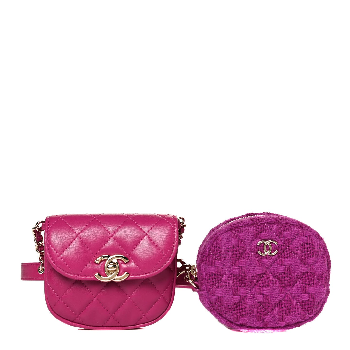 Tweed Lambskin Quilted Waist Bag With Coin Purse Fuchsia