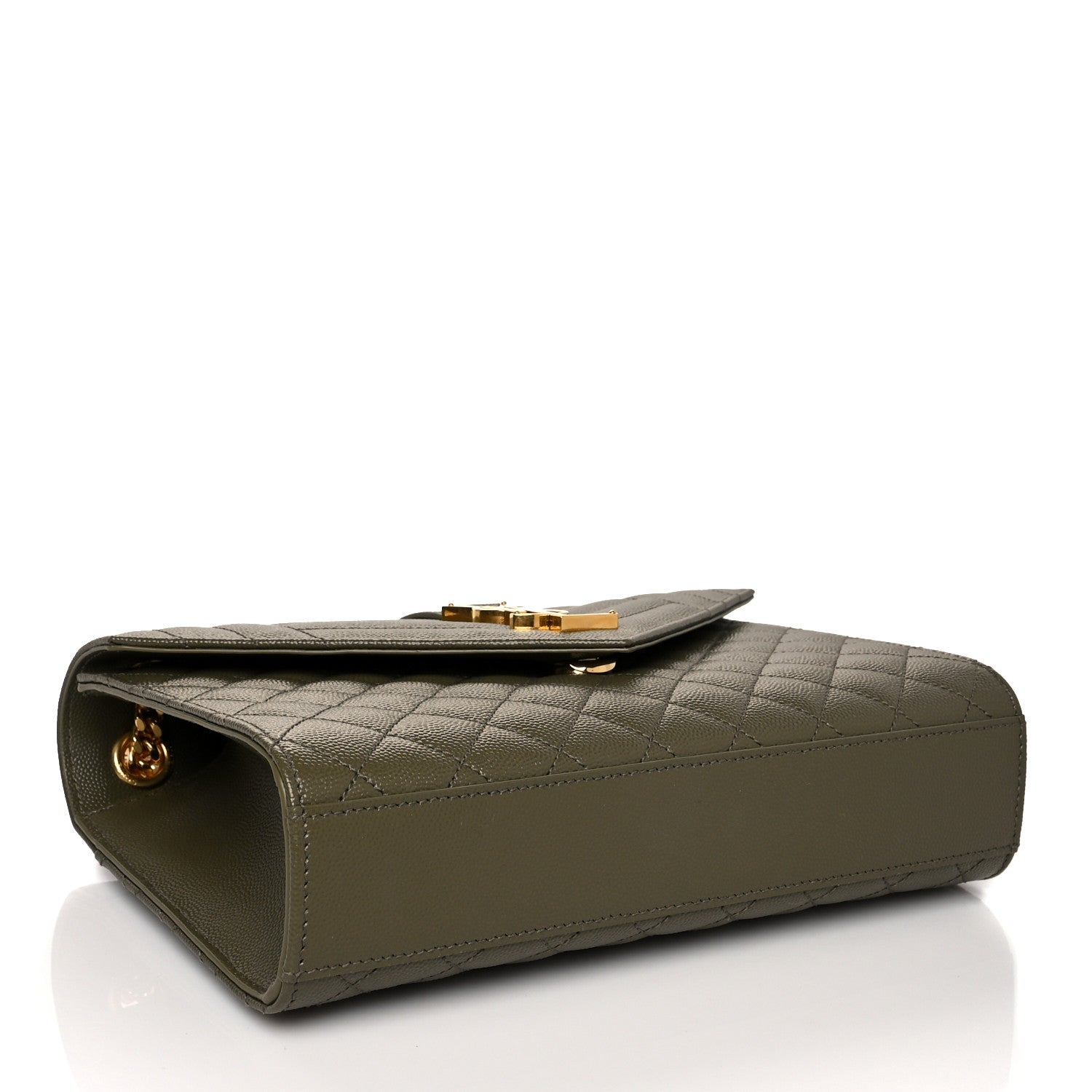 Saint Laurent Grain De Poudre Textured Mixed Matelasse Medium Triquilt Monogram Satchel Vert Kaki 4 of 10
