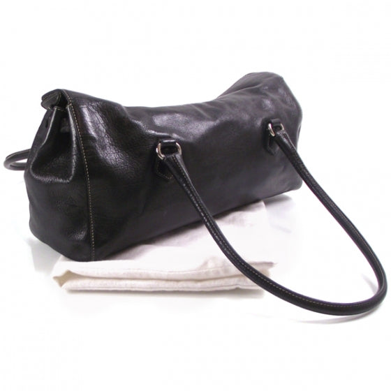 Prada Leather Easy Foldover Pushlock Work Bag Black 3 of 14