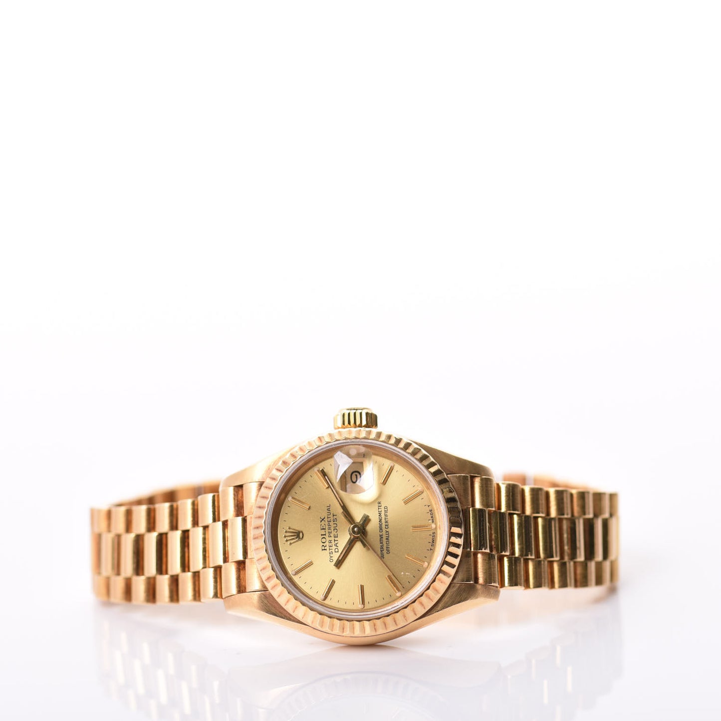 18K Yellow Gold 26mm Oyster Perpetual Datejust President Watch Champagne 69178