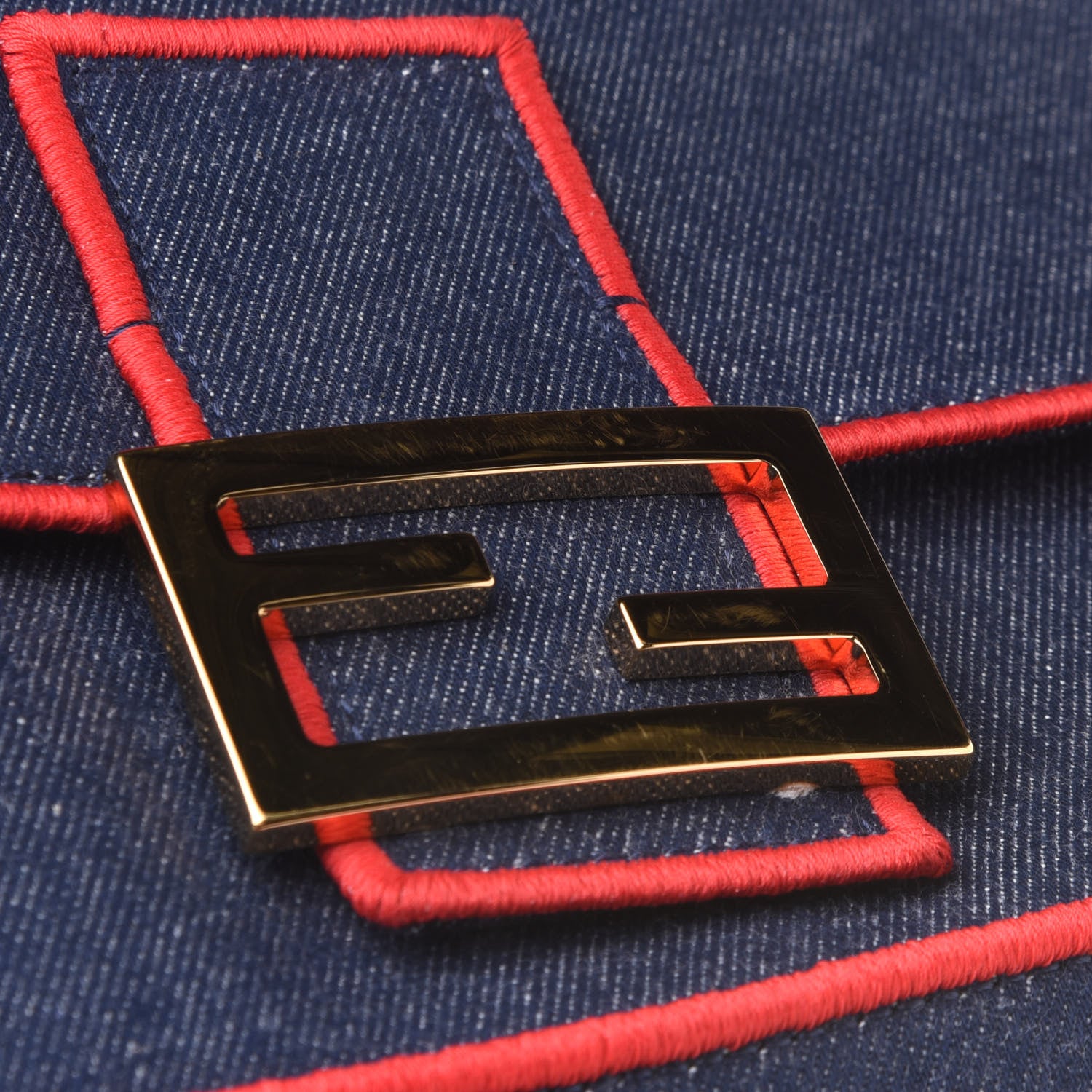 Fendi Denim Large Baguette Blue Rosso 16 of 16