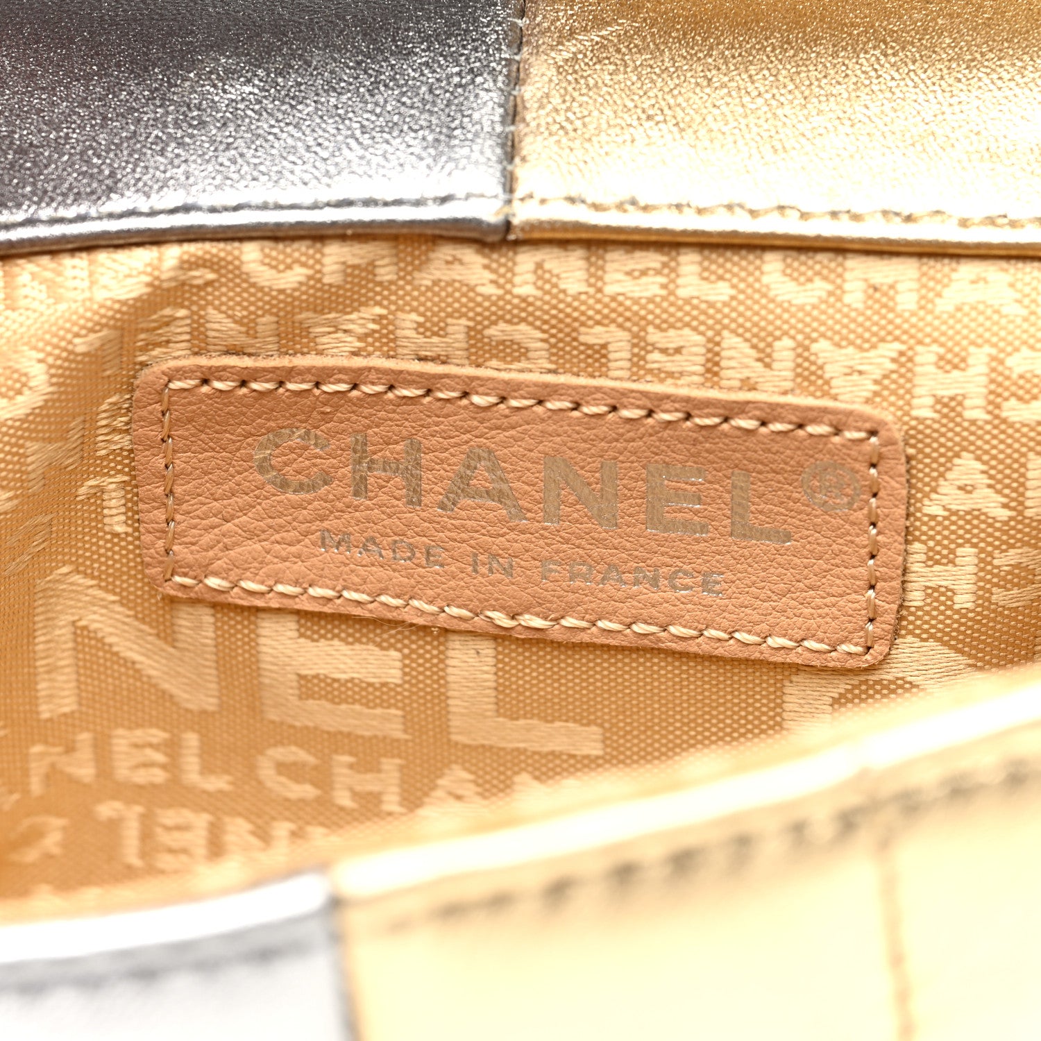 Chanel Metallic Lambskin Square Quilted Wristlet Clutch Gold Silver 6 of 10