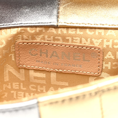 Chanel Metallic Lambskin Square Quilted Wristlet Clutch Gold Silver 6 of 10