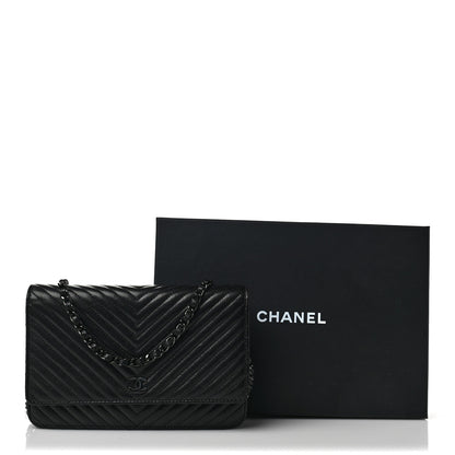 Chanel Calfskin Chevron Wallet On Chain WOC So Black 11 of 11