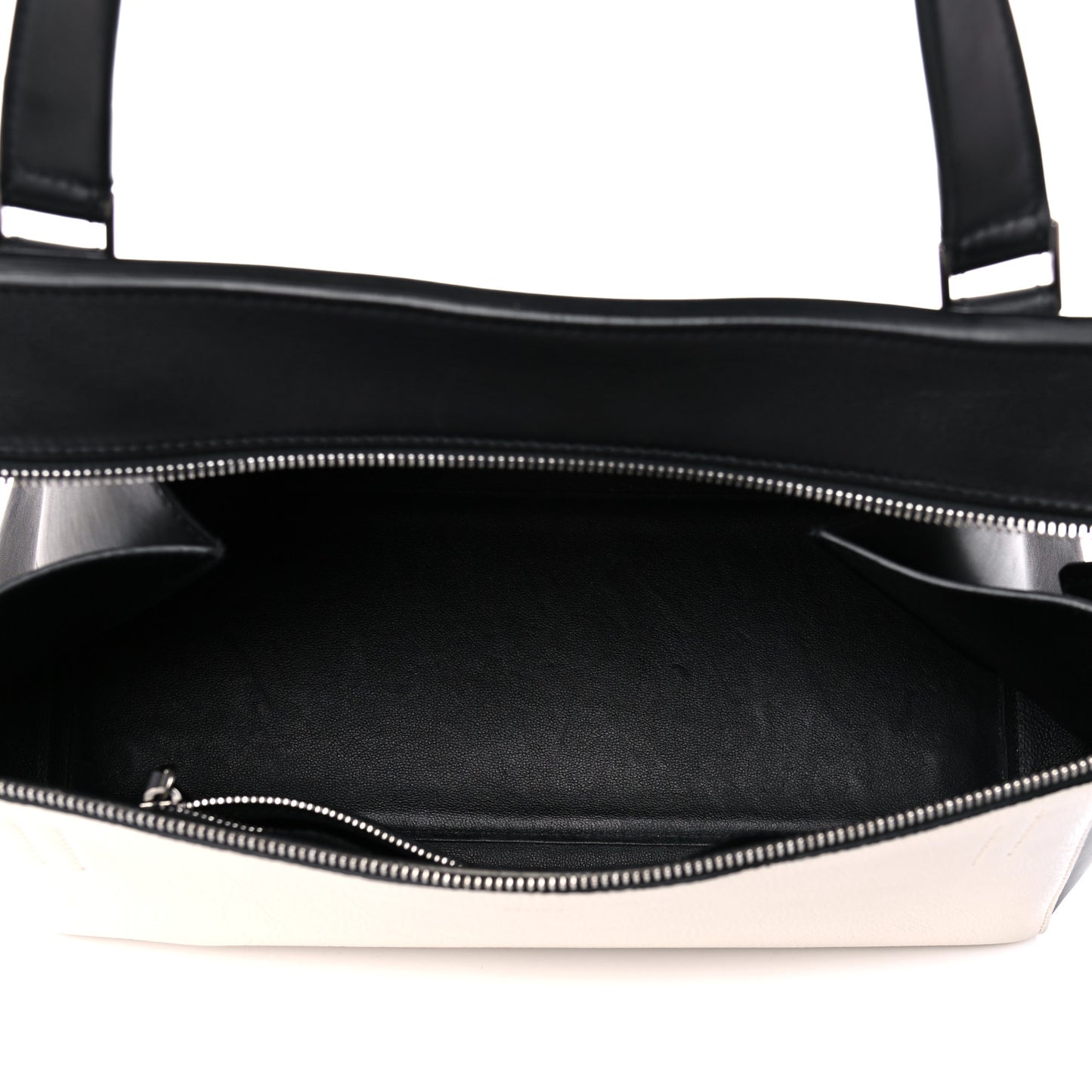 Textured Calfskin Small Bi-Color Edge Shoulder Bag Black Cream