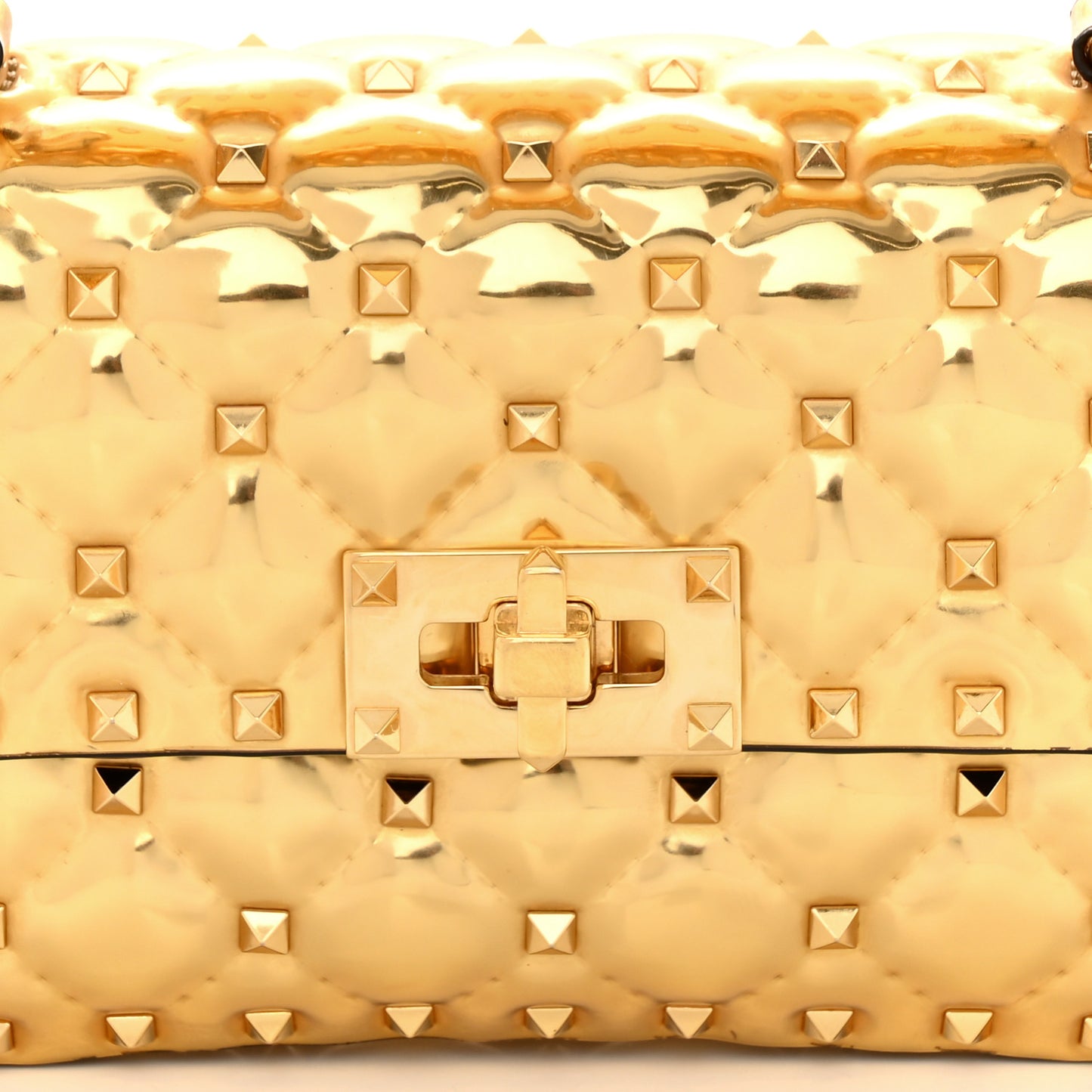 Metallic Patent Small Rockstud Spike Shoulder Bag Gold