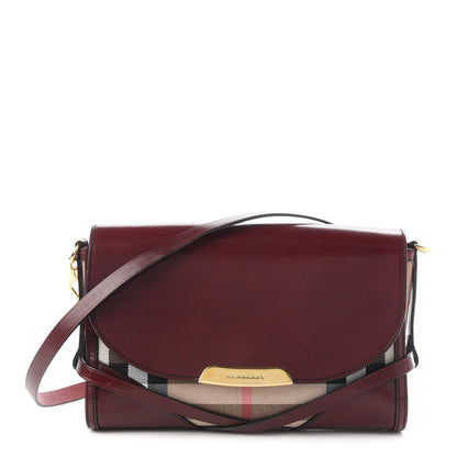 Burberry House Check Bridle Calfskin Small Abbott Crossbody Bag Red Claret 1 of 10