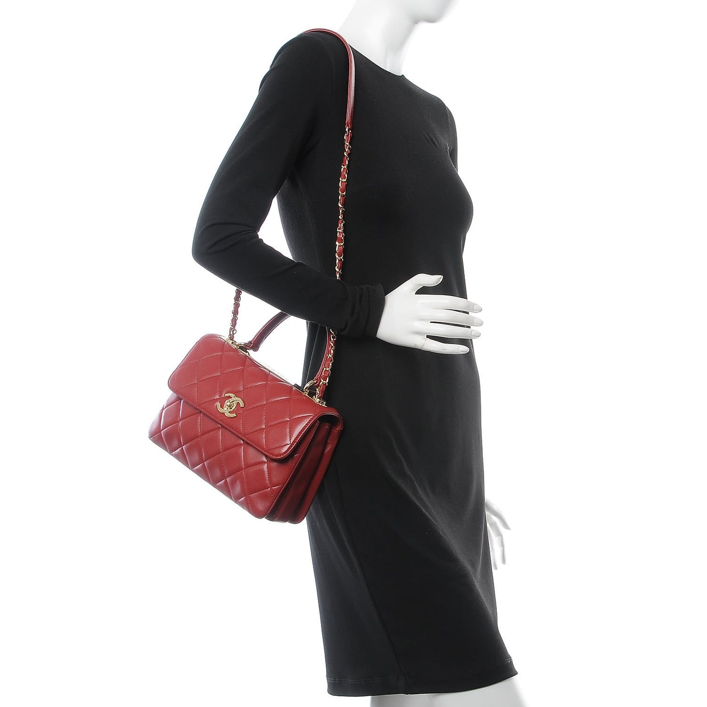 Lambskin Quilted Small Trendy CC Dual Handle Bag Red