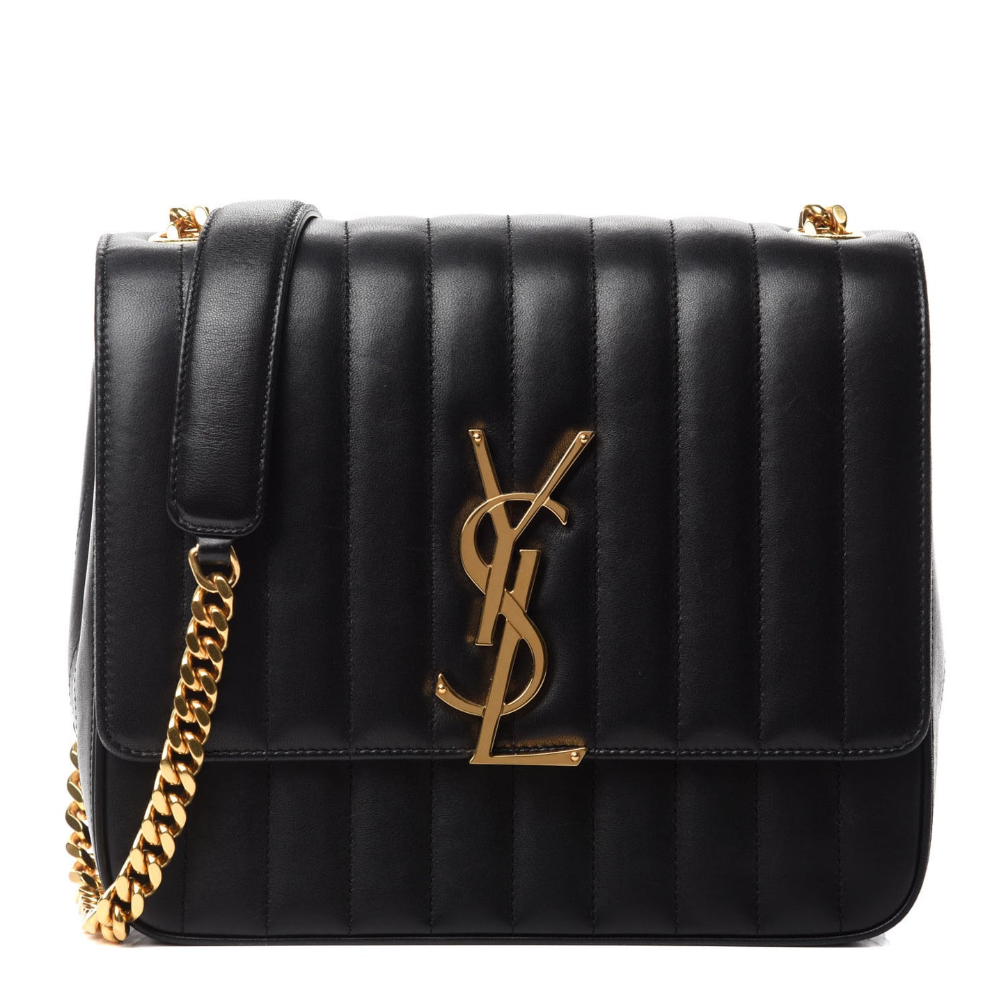 Lambskin Matelasse Monogram Large Vicky Chain Bag Black