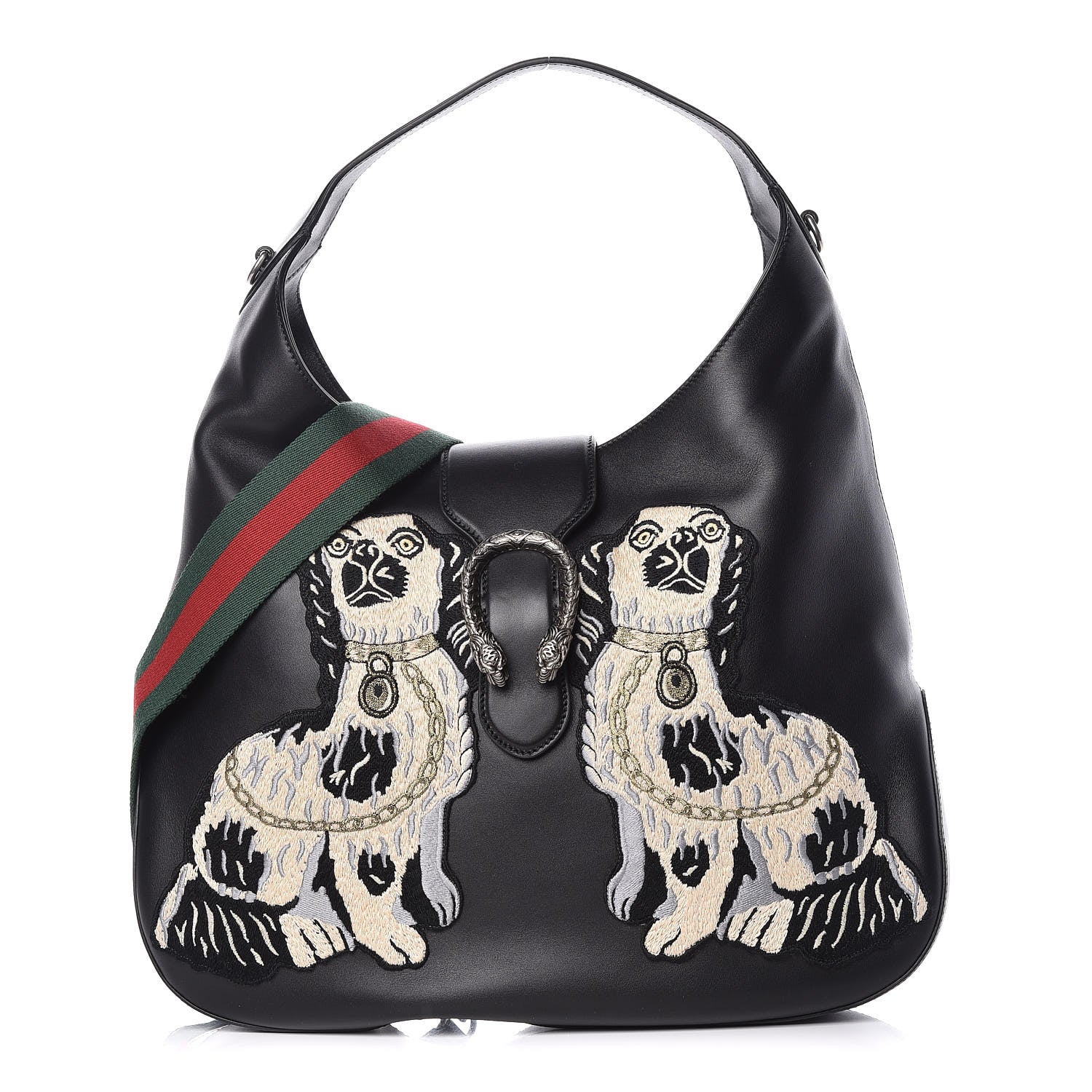 Gucci Calfskin Web Dog Embroidered Large Dionysus Hobo Black 1 of 9