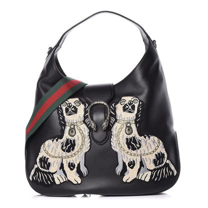 Gucci Calfskin Web Dog Embroidered Large Dionysus Hobo Black 1 of 9