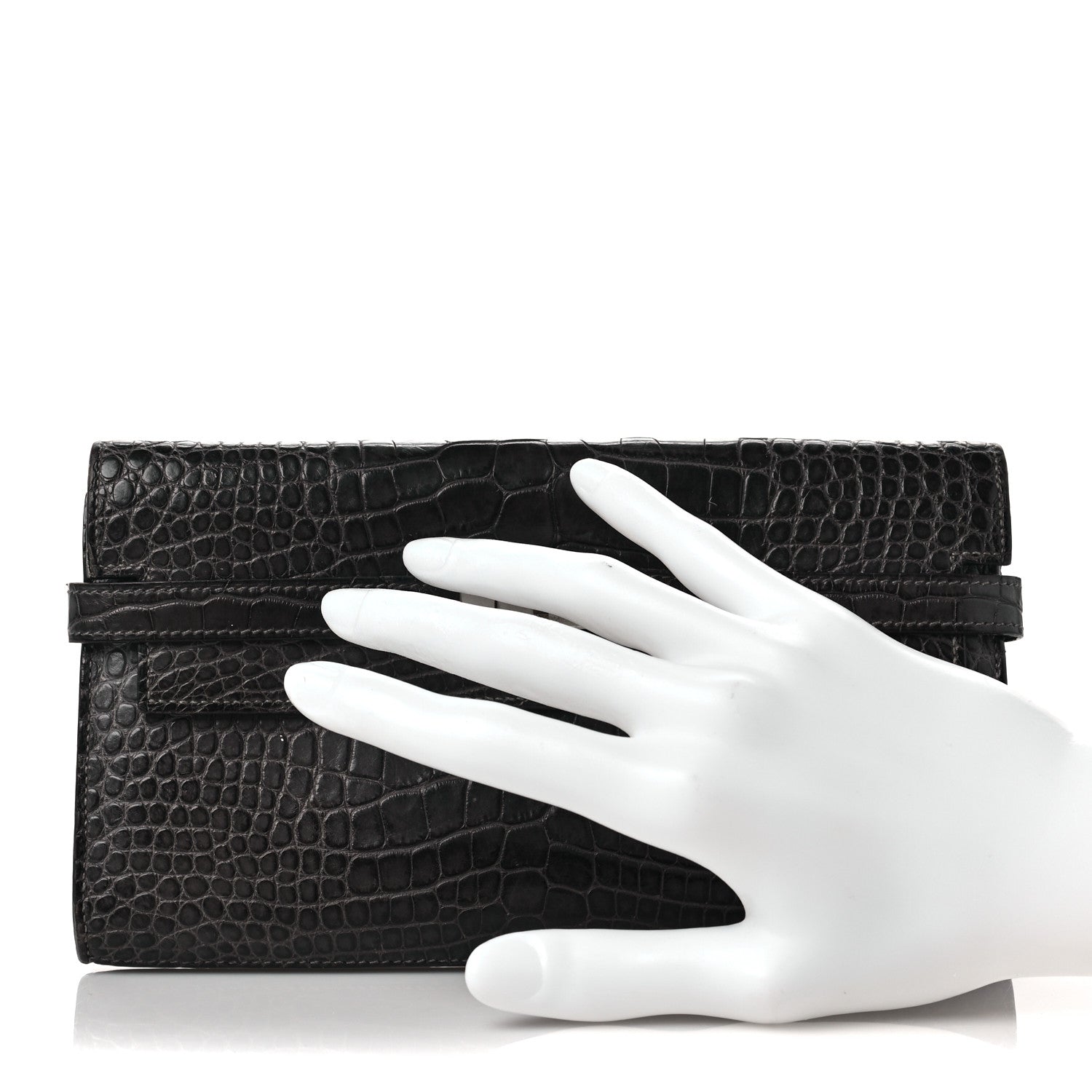 Hermes Matte Alligator Kelly Longue Wallet Graphite 4 of 16