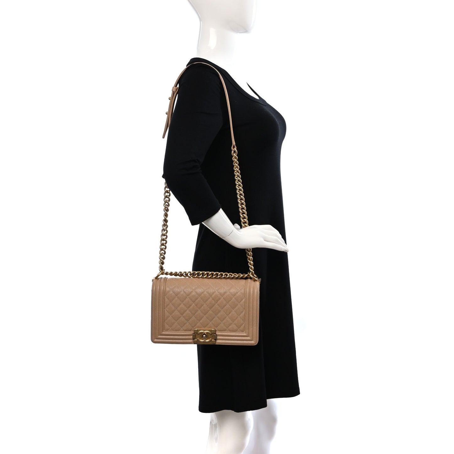 Caviar Quilted Medium Boy Flap Beige