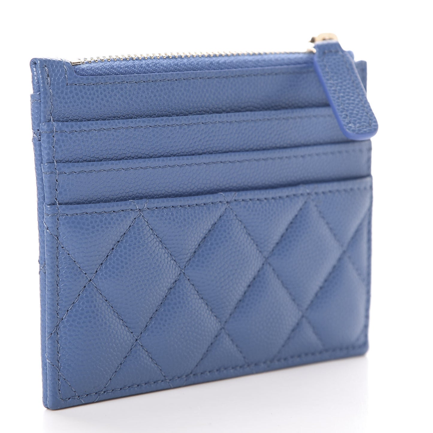 Caviar Quilted CC Zip Card Holder Blue