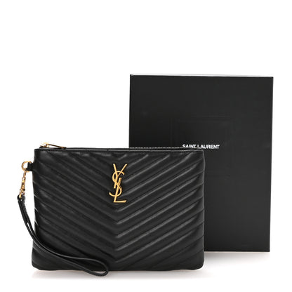 Saint Laurent Calfskin Matelasse Chevron Monogram A5 Wristlet Black 8 of 8