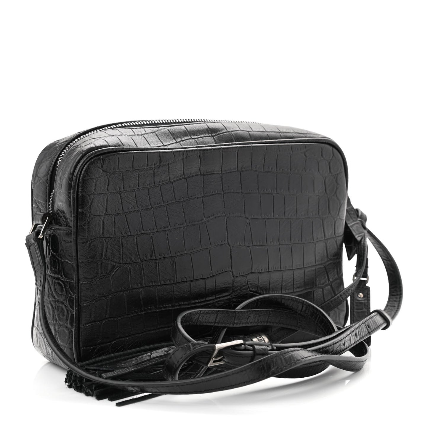 Calfskin Crocodile Embossed Monogram Lou Camera Bag Black